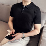 冰丝波浪条纹针织翻领短袖男T恤修身薄款镂空Polo衫PL9762-P47，男装Polo衫，电商A213