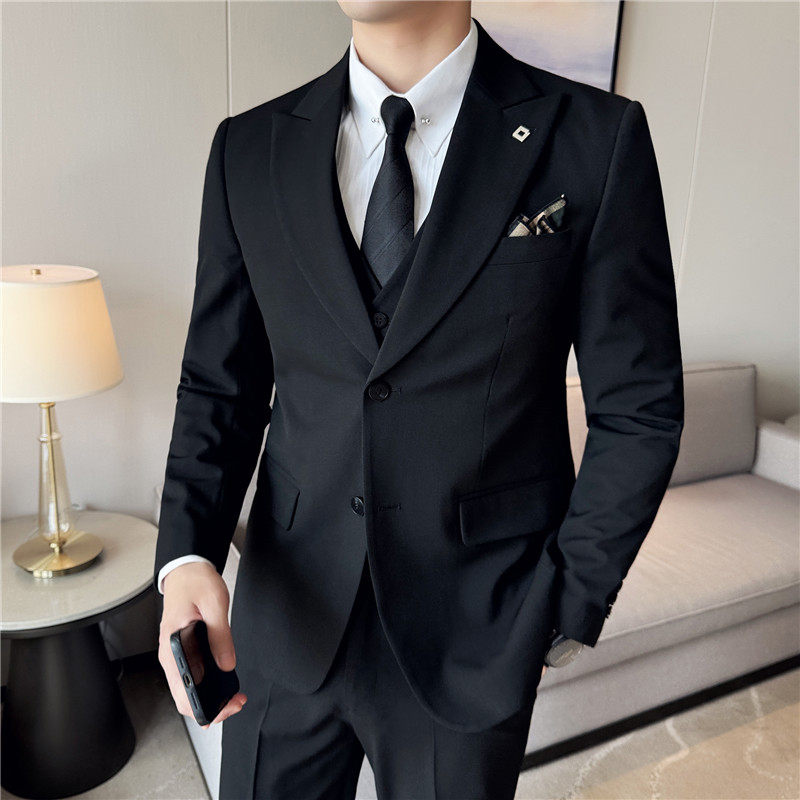 特价主推高品质两粒扣西装套装修身商务西服三件套SJT7052-P190特图片
