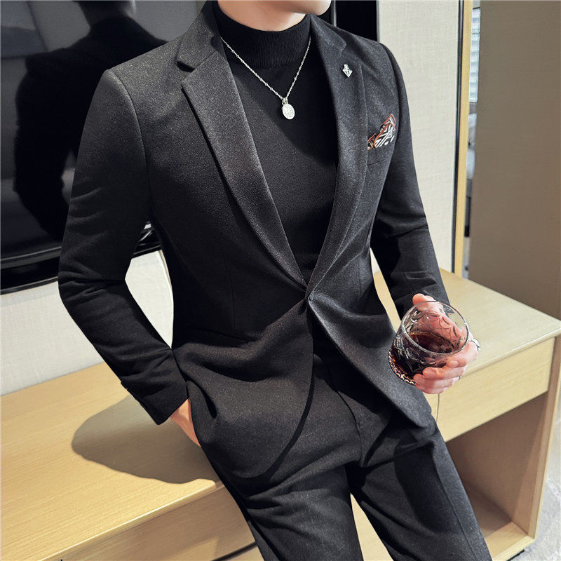 高级感毛呢子休闲西装套装男修身韩版秋冬加厚西服LJT6951-P230,男装西服,电商A213