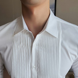 高品质面料新郎结婚长袖衬衫男时尚褶皱礼服衬衣修身C6609-P73，男装衬衫，电商A213