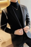 拉链设计感~质感个性帅气西服上衣男西装外套黑色DX8807-P185，男装西服，电商A213