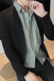 秋冬男士假两件针织衫开衫衬衫领毛衣外套两件套绿色M9507-P90，男装针织衫/毛衣，电商A213