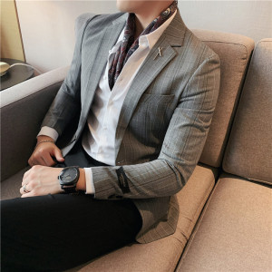 补齐大货~经典格子西装外套修身西服上衣男单西外套男DX873-P155图片