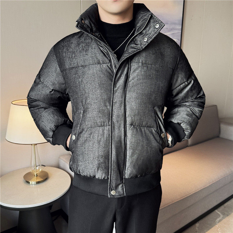 冬装高级感牛仔质感加厚棉衣时尚保暖棉服立领外套黑色M8891-P178,男装棉衣,电商A213
