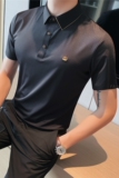 小金边冰丝轻薄高弹翻领无痕T恤男士冰感短袖POLO衫黑色PL01-P70，男装T恤，电商A213