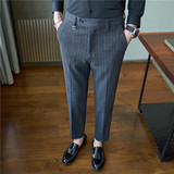 加厚弹力毛呢西裤男高级感西裤条纹长裤深灰色XK6953-P78，男装西裤，电商A213