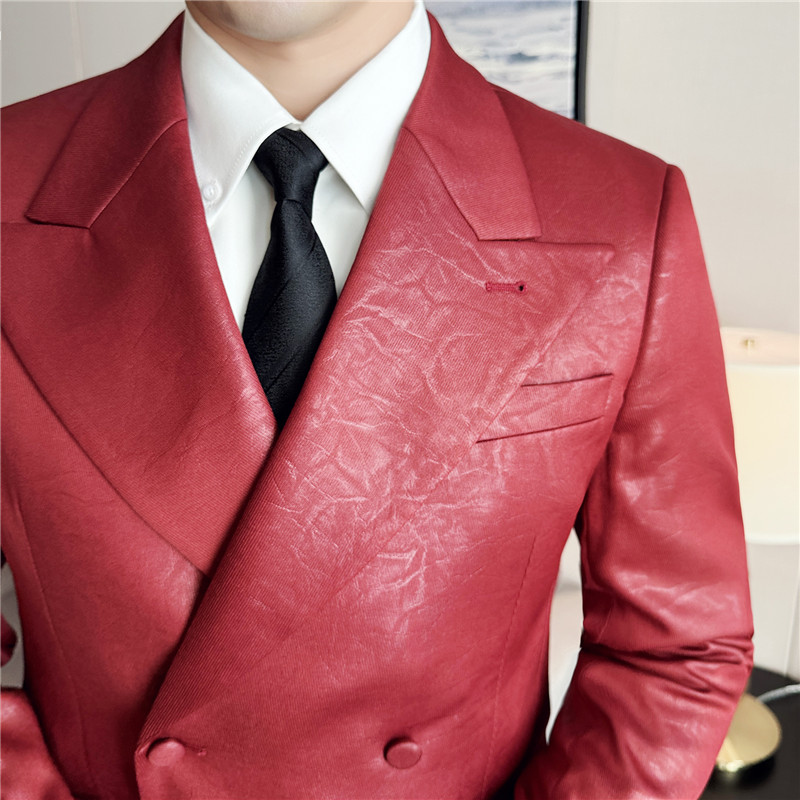 宴会主持人西服外套男双排扣大戗驳领亮面提花西装潮DX703-P155图片