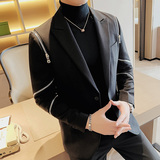 拉链设计感~质感个性帅气西服上衣男西装外套黑色DX8807-P185，男装西服，电商A213