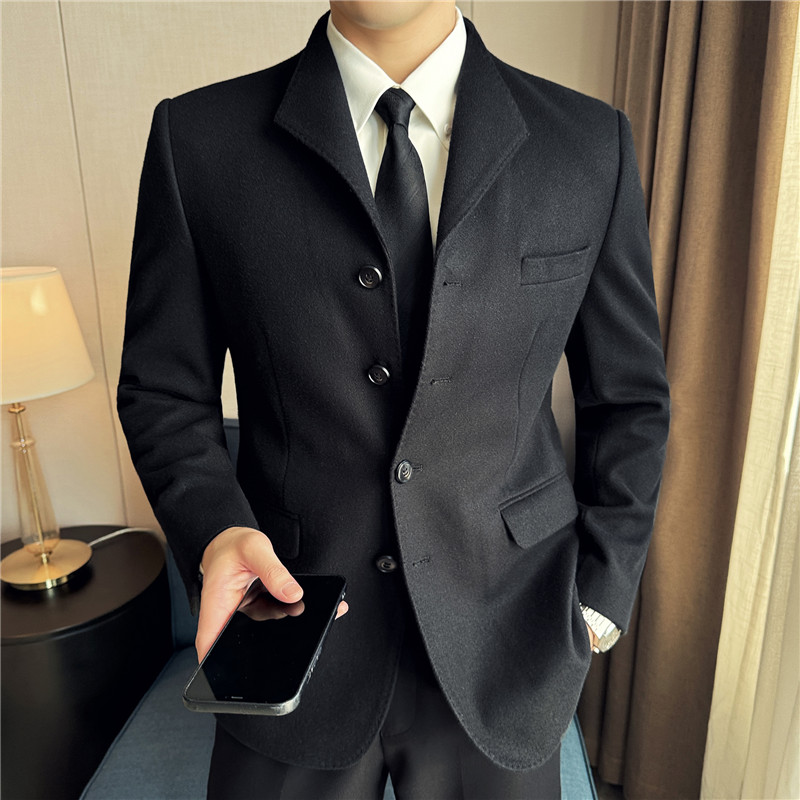 秋冬高级感加厚毛呢个性燕子领西服外套休闲西装黑色DX8823-P155,男装西服,电商A213