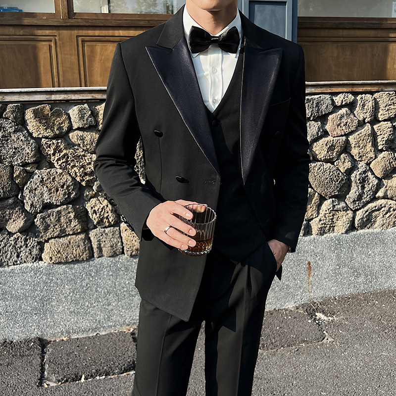 M-7XL高品质男结婚西服礼服塔士多双排扣西装三件套SJT117-P200特图片