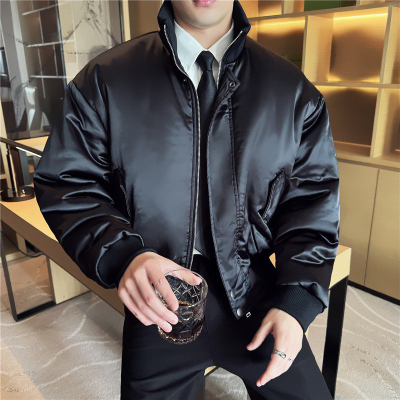 加厚棉衣男短款棉服柔软皮质外套立领面包服咖色M21935-P193,男装棉衣,电商A213