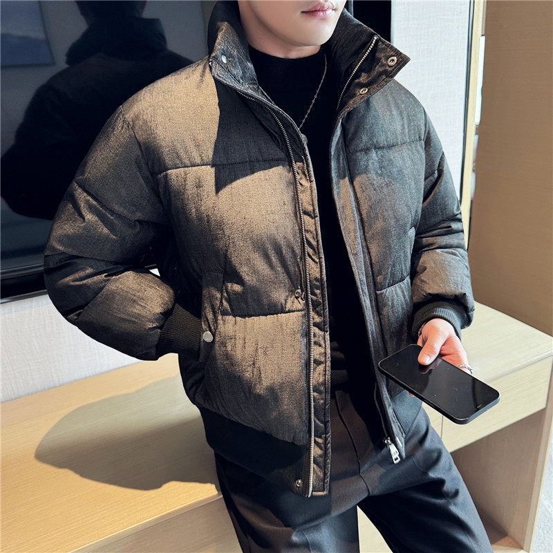 冬装高级感牛仔质感加厚棉衣时尚保暖棉服立领外套黑色M8891-P178