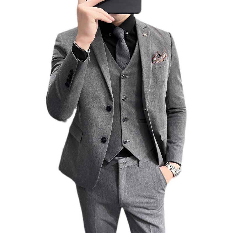 质感加厚两粒扣双开叉男西服套装修身西装三件套黑色SJT402-P270,男装西服,电商A213