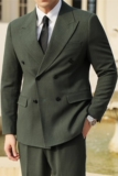 男士双排扣条纹休闲西服套装戗驳领西装两件套绿色LJT36-P230，男装西服套装，电商A213