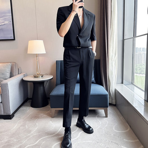 送皮带~潮男时尚穿搭~夏装男宽松西装两件套短袖西服LJT5503-P220图片