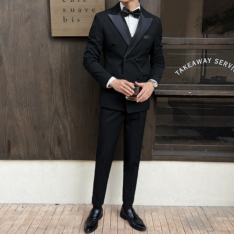 M-7XL高品质男结婚西服礼服塔士多双排扣西装三件套SJT117-P200特图片