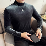 时尚金丝绒满天星长袖T恤男高级感弹力半高领打底衫修身CT091-P43，男装T恤，电商A213