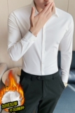 加厚加绒衬衫修身高弹力无痕丝滑男士长袖衬衫白色JR8630-P88，男装衬衫，电商A213