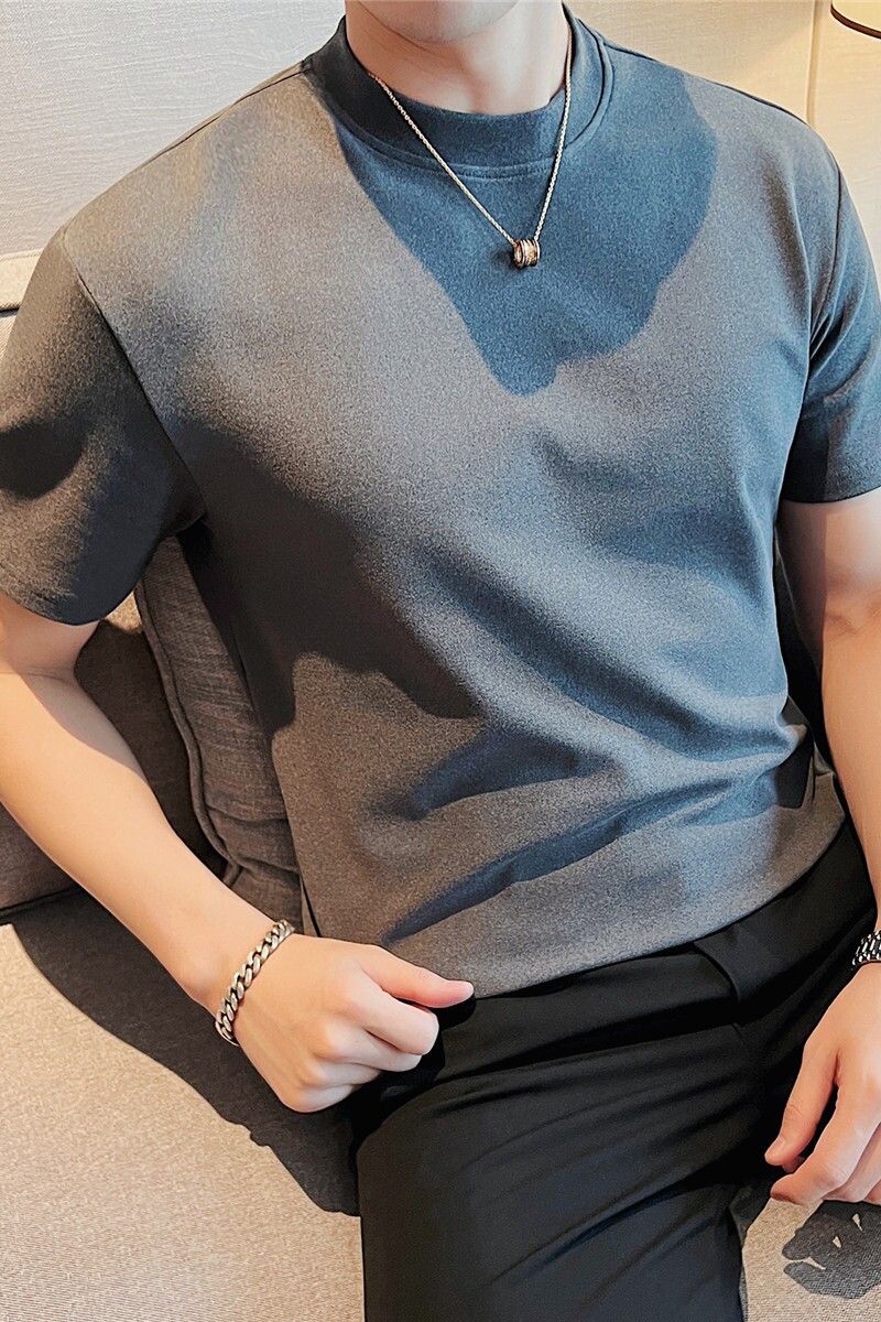 特价~加厚德绒圆领短袖t恤男双面绒保暖修身打底衫浅灰TU256-P35,男装T恤,电商A213
