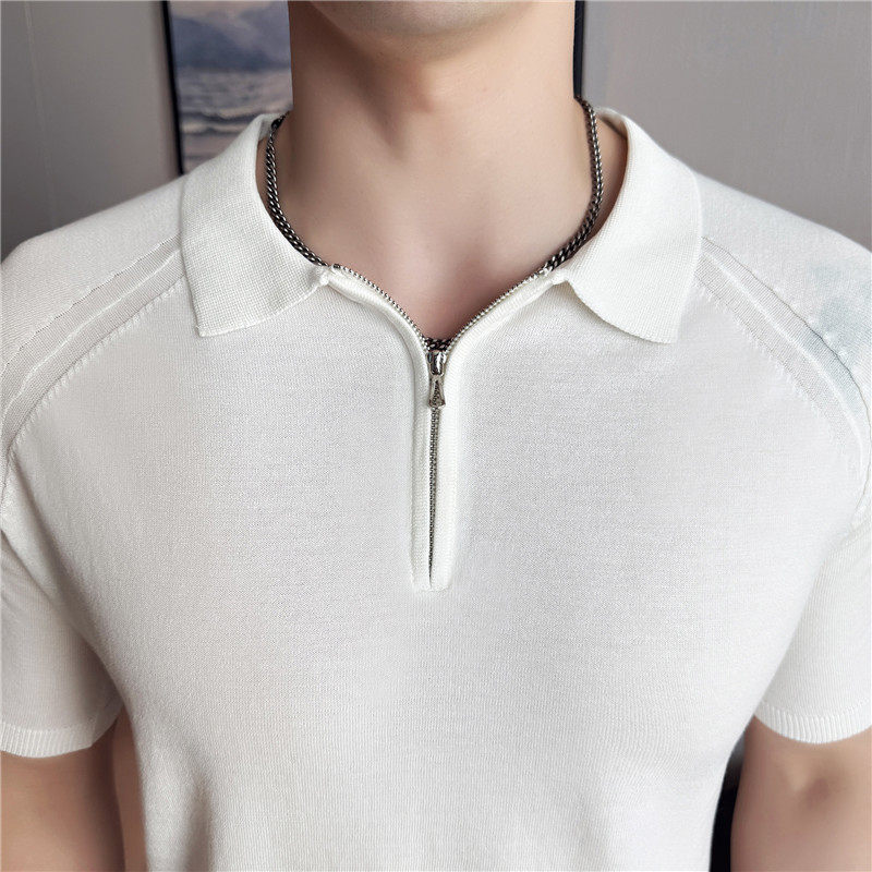 【天丝莱赛尔】高级感冰丝薄款半拉链针织短袖POLO衫灰色T30-P67，男装Polo衫，电商A213