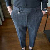 加厚弹力毛呢西裤男高级感西裤条纹长裤深灰色XK6953-P78，男装西裤，电商A213