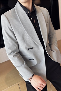 风休闲盘扣西服宴会西装青果领高档西装外套男灰色DX953-P168图片