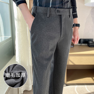 腰部可拉伸磨毛加厚毛呢西裤男商务西裤小脚休闲裤灰色XK208-P68图片