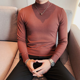 半高领毛衣秋冬季打底衫修身纯色中领针织衫线衣军绿色MK818-P47，男装T恤，电商A213