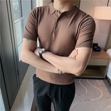 2025夏季薄款英伦纯色修身弹力针织衫短袖T恤POLO衫DT03-P50，男装T恤，电商A213