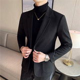 秋冬装男士毛呢休闲西服外套帅气妮子西服加厚单西黑色DX208-P148，男装西服，电商A213