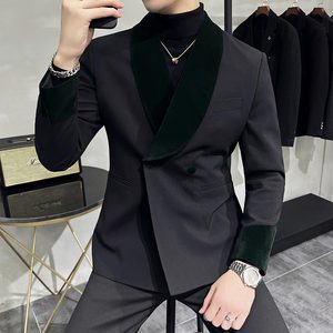 丝绒拼接青果领~质感高档帅气西服男西装外套结婚礼服DX941-P155图片