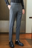 腰部金属装饰男士休闲西裤修身弹力小脚西装长裤XK115-P70，男装西服套装，电商A213