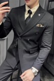 双排扣色织格纹西服新郎结婚礼服格子西装三件套男SJT8035-P285，男装西服套装，电商A213