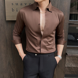 2025春装新款高级感华夫格V领衬衫男长袖无痕垂感衬衣C6636-P78，男装衬衫，电商A213