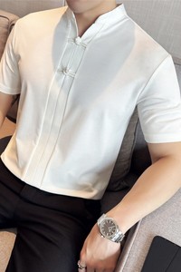 新中式盘扣立领无痕~垂感高弹V领polo衫薄款短袖t恤PL2549-P58图片