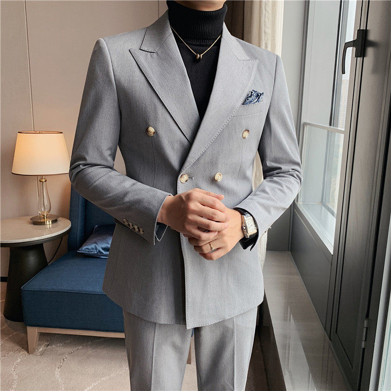 长期做休闲西装双排扣加厚西服套装男西装两件套修身LJT627/P230,男装西服套装,电商A213