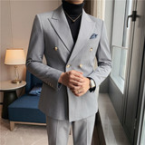 长期做休闲西装双排扣加厚西服套装男西装两件套修身LJT627/P230，男装西服套装，电商A213