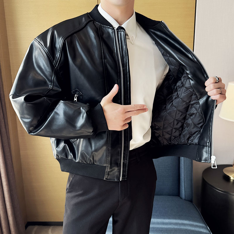 加厚加棉棉衣男短款机车皮夹克外套立领保暖面包服M21939-P218图片