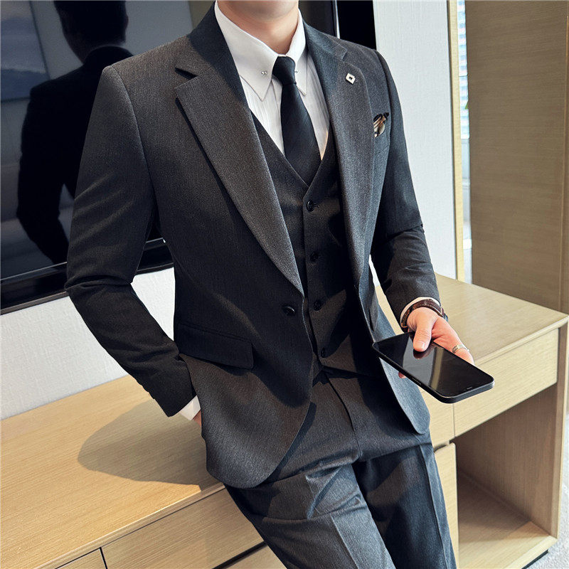 高品质一粒扣西装套装男修身商务西服三件套浅灰色SJT7051-P190特,男装西服套装,电商A213