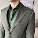 含麻含天丝高工艺面料~薄款领口压线军绿色西装外套DX6610-P175，男装西服套装，电商A213