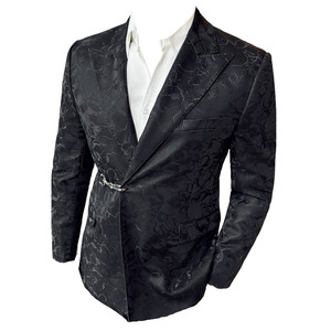 戗驳领皮西装男士皮面质感暗花休闲西服外套提花西装DX8812-P168图片