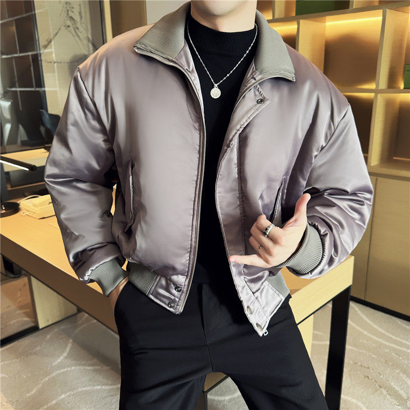 加厚棉衣男短款棉服柔软皮质外套立领面包服咖色M21935-P193,男装棉衣,电商A213