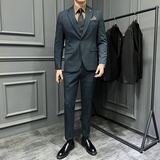 高级感色织布料西服套装男士格子西装三件套男绿色SJT8022-P275，男装西服套装，电商A213