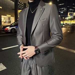高级感休闲西装两件套男修身韩版英伦风西服套装LJT403-P230图片