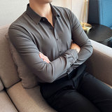 补齐大货·无痕华夫格抗皱长袖衬衫男修身休闲商务衬衣C6061-P73，男装衬衫，电商A213