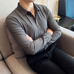 补齐大货·无痕华夫格抗皱长袖衬衫男修身休闲商务衬衣C6061-P73图片