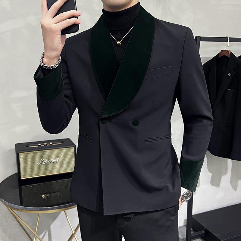 丝绒拼接青果领~质感高档帅气西服男西装外套结婚礼服DX941-P155,男装西服,电商A213