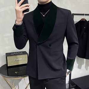 丝绒拼接青果领~质感高档帅气西服男西装外套结婚礼服DX941-P155图片