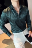 薄款网红亮面高级感男空调衬衫斑马纹帅气长袖衬衣墨绿色CXT1-P60，男装衬衫，电商A213