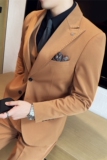 高级感新郎西服套装两粒扣戗驳领西装三件套男焦糖色SJT120-P265，男装西服套装，电商A213